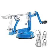 Apple Peeler Corer, Long lasting Chrome Cast Magnesium Alloy Apple Peeler Slicer Corer with Stainless Steel Blades and Powerful Suction Base for Apples and Potato(Lake Blue)