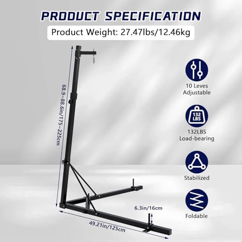 Adjustable Punching Bag Stand 150 LBS Capacity Heavy Bag Stand Steel Boxing Stand Free Standing for Home Gym Fitness, Stand Only