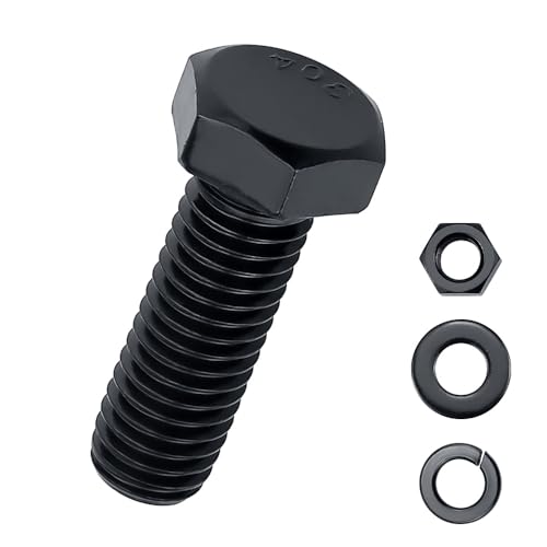 Image of 3 /8-16 x 1 Hex Bolts with Nuts and Washers (10 Sets), 18-8 (304) Stainless Steel, External Hex Drive, Black Oxide Coated Hexagon Head Bolts Screws, Fayeploo
