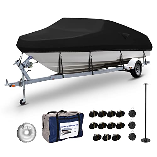 Accskzo Boat Cover 17-19 Ft Heavy Duty 600D Waterproof Trailerable Boat Covers Uv Resistant Marine Grade Mooring Cover With Support Pole For V-Hull Boat Runabouts,Tri-Hull,Bass Boat 17'-19',Black #TOP18