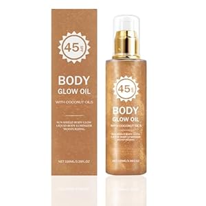 Body Glow Oil with Coconut–Body Sunscreen Oil,Shimmer Body Oils with Gold Mica,Glow Oils for Bodys,Glows Sunscreen,Hydrating & Quick Absorption, Water Resistant for Face & Bodys,SPF 45