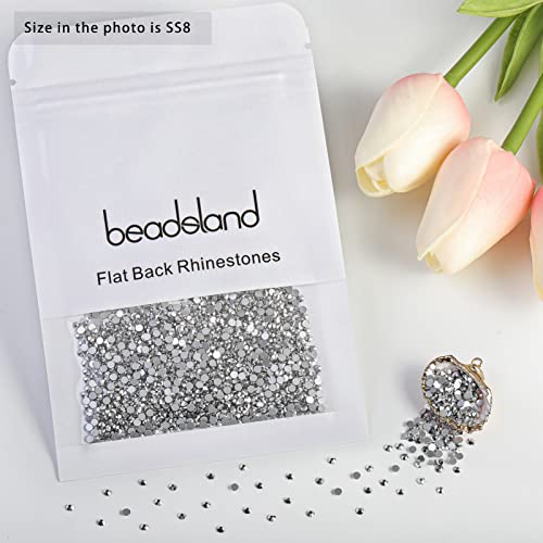 Image of Beadsland 2880pcs Flat Back Crystal Rhinestones Round Gems for Nail Art and Craft Glue Fix,Silver Hematite,SS8,2.3-2.5mm