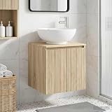 mzdioop Lavabo da parete in rovere Sonoma, 49,5 x 44,5 x 65 cm, con vano portaoggetti e ante con cerniera a 90°, per bagno, ospiti, WC