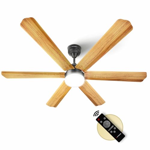 Image of Longway Luminair Max 1200 mm BLDC Ceiling Fan with Remote Control & LED Light|BEE 5 Star Rated Energy Efficient|Ultra High Speed 6 Blade Anti-Dust Decorative|5 Years Warranty (Golden Birch, Pack of 1)