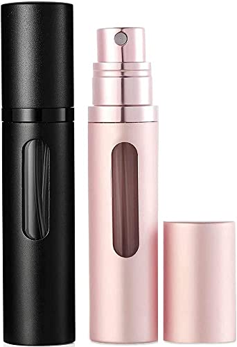 Parfümzerstäuber, nachfüllbar, Parfümflasche für Reisen, auslaufsicher, Mini-Parfüm-Sprühflasche für Damen und Herren, 8 ml - Mattschwarz & Rosa Cover