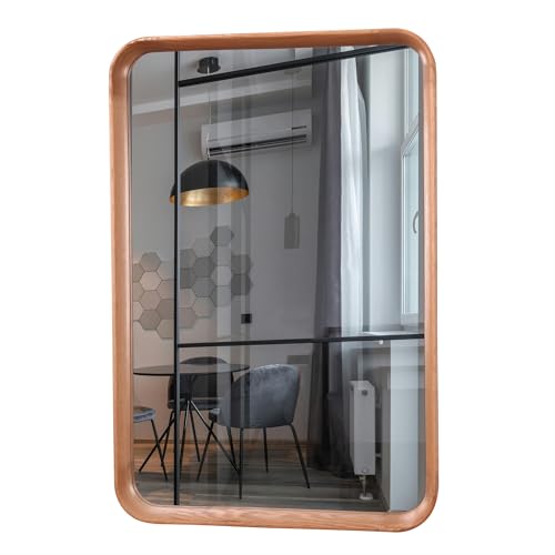 Shenghe Rectangle Wood Framed Mirror With Rounded Corners 23.6X35.4 Inches Accent Mirror Oak Frame Natural Finish Wall-Mounted Mirror For Modern/Nordic/Minimalist Room Décor cover
