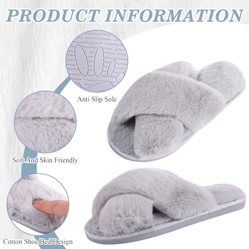 Image of VAIPI 6 Pairs Womens Cross Band Slippers Fuzzy Plush House Bridesmaid Slipper White | Black | Pink Open Toe Fluffy Slipper Soft Warm Bridal Slippers