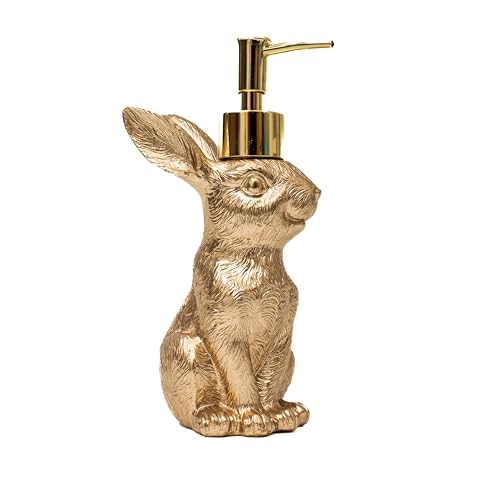 Gold Bunny Soap Dispenser Vintage Rabbit Hand & Dish Soap Dispenser for Kitchen Sink & Bathroom Vanity Rust Proof Pump Lotion Bottle Resin Animal Statues Home Decor & Easter Decorations 8oz