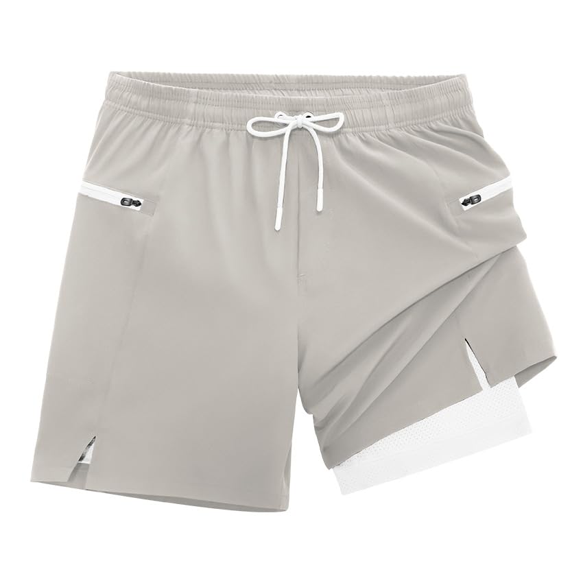 veepro Herren Laufshorts 2 in 1 Shorts Kurze Sporthose Running Gym Shorts Outdoor Jogginghose Trainingsshorts mit Eingebaut Taschen Reißverschluss