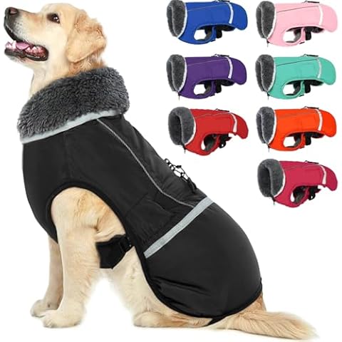 QBLEEV Warm Dog Coat Reflective Dog Jacket, Waterproof Dog Winter Coat Turtleneck Dog Clothes for Cold Weather, Thick Fleece Dog Snowsuit Christmas Dog Vest Pet Apparel for Small Medium Large Dogs 2XL Cover