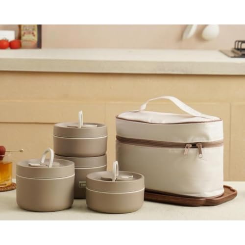 真空断熱保温弁当箱セット サーモスステンレス製 2 段 / 3 段大容量ランチジャー スープジャー付き 5 時間保温 ランチバッグ同梱 通勤・通学・キャンプ・運動会用 (Sx2+Mx2,3)