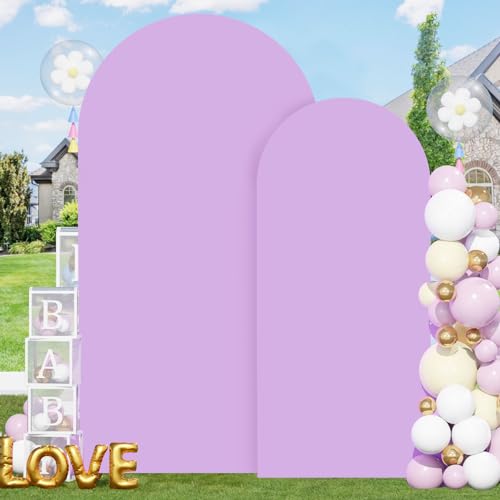 Image of FOTSHARER 6FT 7.2FT Lavender Arch Cover Set of 2 Spandex Fitted Wedding Arch Covers Spandex Cover for Arch Backdrop Lilac Arch Cover Backdrop Fabric Chiara Arch Wall Cover for Round Top Arches Decor