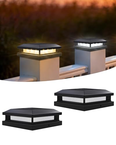 BRIMAX Lampe Solaire pour Poteau 9x9 / 10x10 / 12x12 cm | 3000K/6000K réglable | IP65 étanche | Lampe de Clôture pour Bois & PVC | Autonomie 8-12h | Lot de...