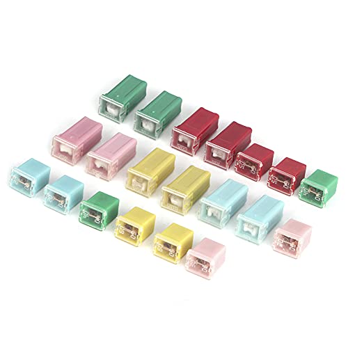 Set de 20 fusibles rectangulares estándar, kit automotriz con amperajes 20A, 30A, 40A, 50A, 60A serie LPJ para vehículos de Japón y EE.UU., estilos largo y corto miniatura 2