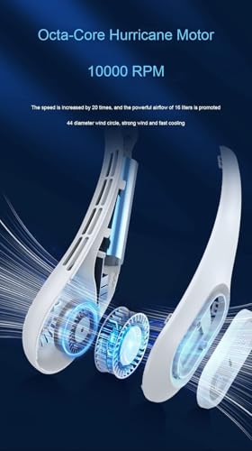 Ventilador portátil manos libres recargable con diseño compacto y 3 velocidades 6