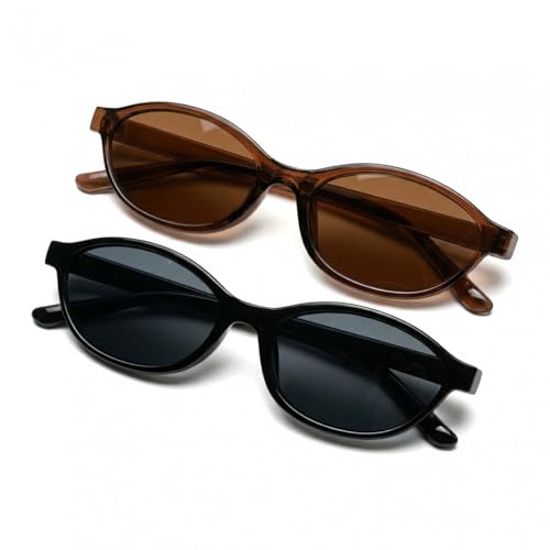 Daleweo 2 Gafas De Sol Elegantes Para Mujer y Hombre, Gafas De Sol Retro Con Montura Ovalada Pequeña En Material PC, Gafas Vintage Para Fiesta En Negro y Marrón