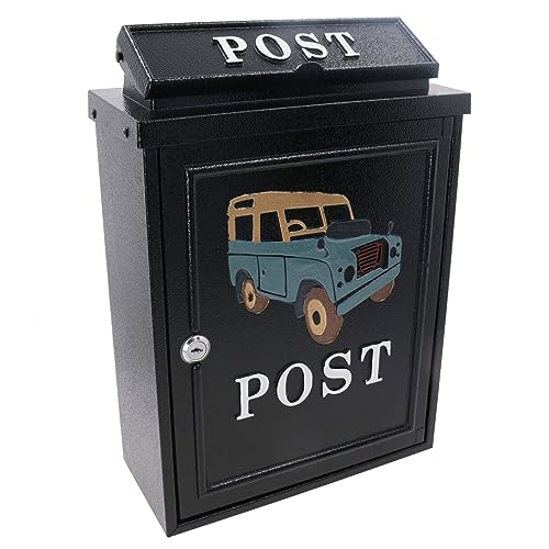 AB Tools Landrover Defender Letter Post Mail Box Metal Black Wall Door House Lockable