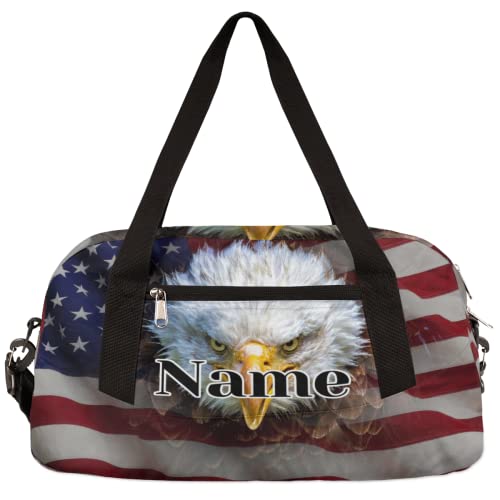 American Flag Personalized Kids Duffle Bags With Custom Name, American Bald Eagle American Flag Small Travel Sports Weekender Bag Dance Bag For Boys Girls, Customized Kids Gifts Overnight Bag #TOP13