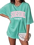Oversized Sunshine Shirt Beach Tshirt: Women Loose Fit Summer Top Drop Shoulder Casual Short Sleeve Tees