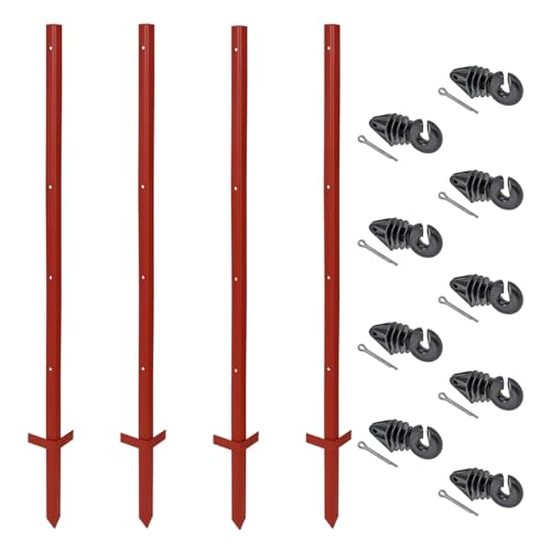 VOSS.farming Set Winkelstahlpfahl 115cm 3mm 20x Pfähle + 100x Splint-Isolatoren Ringisolator mit Splint