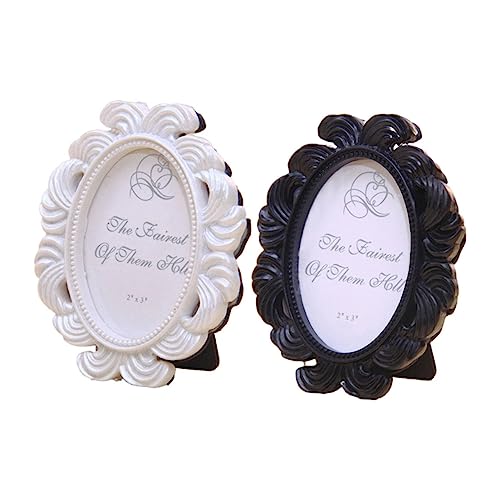 FIXOSHEE 2 Piezas Portarretratos Ovalado Barroco Marco Fotos para Escritorio Decoración Hogar Dormitorio Salón Blanco y Negro