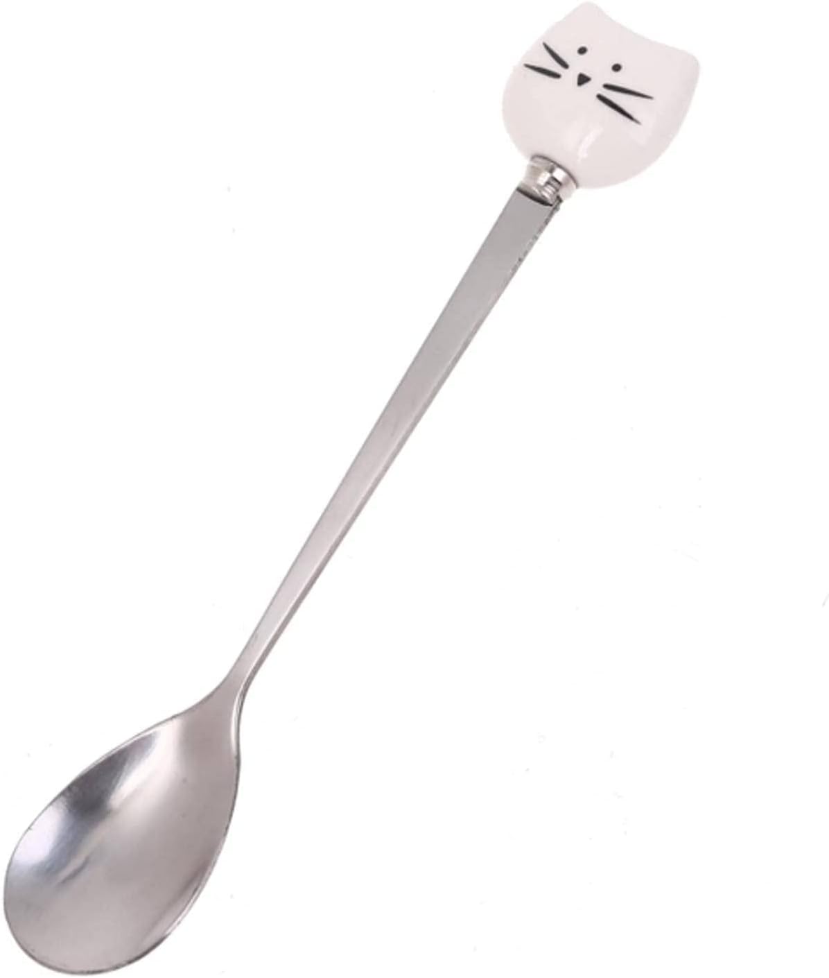 Spoon Cute Cat Coffee Spoon Stainless Steel Fruit Dessert Teaspoon Drinking Kitchen Accessories Flatware(A-Black)