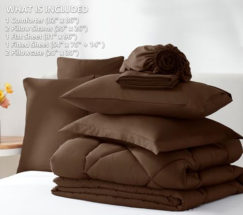 image for CozyLux Full Size Comforter Sets Brown - 7 Pieces Bed in a Bag Full, L