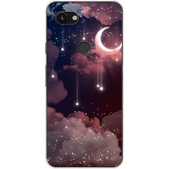 Case Compatible with Google Pixel 3A Shockproof Protective Case with Soft Silicone Bumper Case Mobile Phone Case Anti-Scratch Transparent Back - Stars Moon Clouds Sky