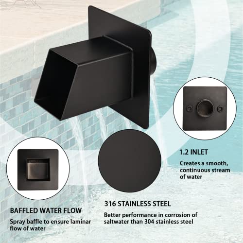 PONDO 2" Square Water Fountain Spout Scupper, 316 Stainless Steel Spillway w/Construction Spray Baffle for Pools, Ponds, Water Walls, Fountains (Black) by PONDO - Image 3