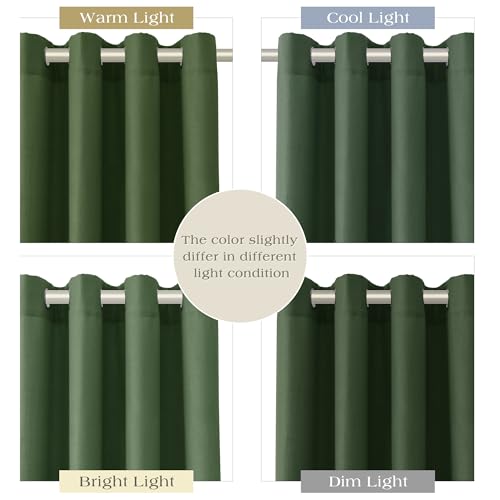 Image of Extra Long Olive Green Linen Curtains 102 Inches Length for Living Room 2 Panels Set Grommet Top Sunlight Filtering Semi Sheer Curtain Linen Blend Soft Drapery for Dining Room Windows 52x102