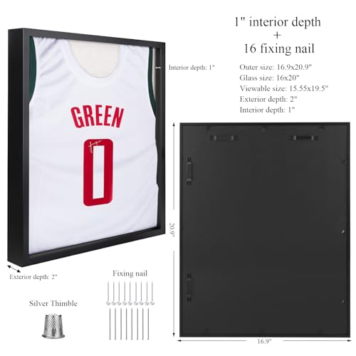 1DOT2 16x20 Large Shadow Box Frame, Jersey Frame Display Case with Grade A Natural Pine Wood Acrylic Front and Metal Hanger Shadowbox Frame Display Depth of 1", Black - Thumbnail 5