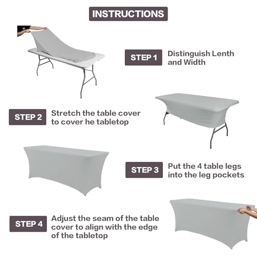Image of IVAPUPU 2 Pack 4FT Table Cloth for Rectangular Fitted Events Stretch Grey Table Covers Washable Cover Spandex Tablecloth Protector for Party, Wedding, Cocktail, Banquet, Festival