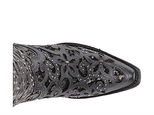 CORRAL Women's A3589 15" Tall Snip Toe Wedding Embroidered Glitter Inlay and Studs Handmade Pull-On Leather Western Cowboy/Cowgirl Boots, Black, 8.5 Medium by Corral Boots - Image 2