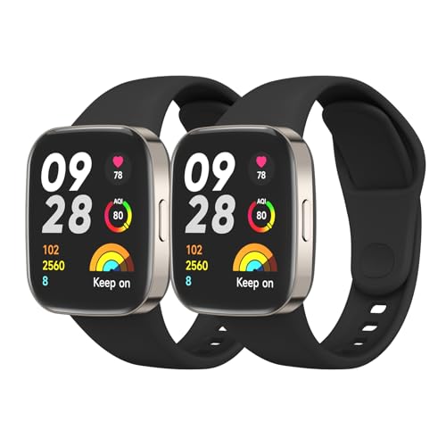 Amzpas 2 Pièces Bracelet pour Xiaomi Redmi Watch 3, Silicone Souple Bracelet Sport de Remplacement pour Redmi Watch 3, Noir+Noir