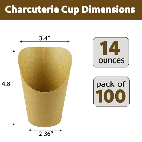 CAMKYDE 100 Pcs French Fries Holder, 14oz Disposable Paper French Fry Cups Charcuterie Cups for all Occasions (14oz, Brown)