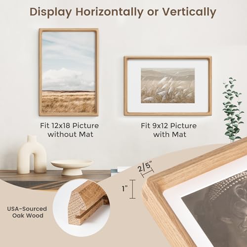 Fun Memories 12x18 Poster Frame, USA-Sourced Oak Wood Picture Frame with HD Tempered Glass, Handcrafted Rounded Corner 12 x 18 Wooden Frames Matted to 9x12 Photos, Horizontal or Vertical Wall Display by Fun Memories - Image 2