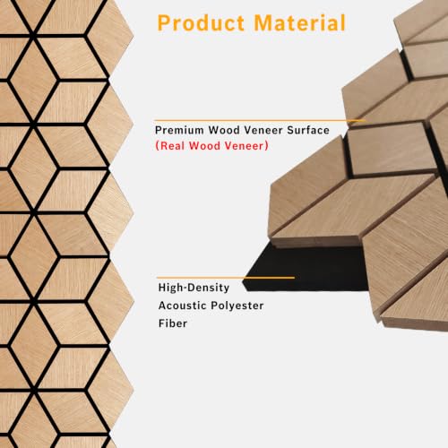Paneles acústicos de pared Real Rubber Wood Veneer, 23.6" x 23.6" a prueba de agua con diseño de listones en forma de Y para hogar, estudio y oficina (1 paquete) miniatura 4