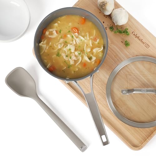 Image of Calphalon Edge 6-Piece Stainless Steel and Silicone Kitchen Tool Set, Kitchen Utensil Set, Scraper, Skimmer, Spoon, Ladle, Turner, Pasta Server, Heat Resistant Nonstick Safe Cooking Utensils (Taupe)