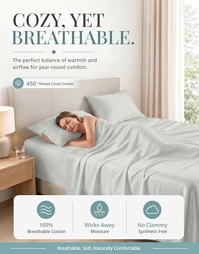 Image of LANE LINEN 100% Cotton Bed Sheets - 450 Thread Count Cooling Sheets Queen, Durable Daily Use Bedding, Value Comfort for Night Rest, Hotel Sateen Finish, Snug Fit 15 inch Deep Pocket - Moonstruck