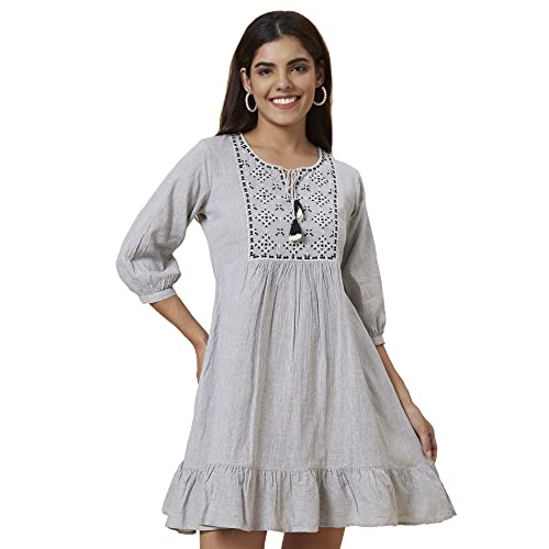 Image of Globus Women Brown Solid A-Line Casual Dress-3638035001