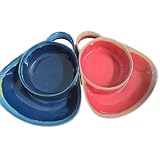 chip and dip plate,muticolor,Divided plate with Handle,Ceramic,Breakfast bowl,Oval,for salad,soup and sandwich plate combo, modern,for bread cracker, for Home and Restaurant, (blue+red)