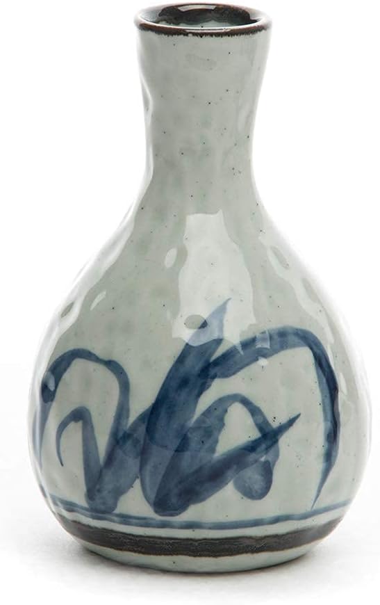 5 Piece Sake Set Japanese Wine Glasses Set 14 oz Blue Smooth Glaze Ceramic Cups for Cold/Warm/Shochu/Tea Best Gift for Family and Friends-Tea Service