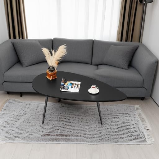 Miniatura 6 de SAYGOER - Mesa de centro pequeña negra moderna, mesas de café ovaladas retro, mesa de centro para espacios pequeños, mesa de café de mediados de