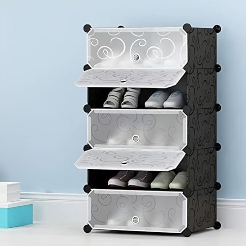 5 Shelf DIY Box Organizer Multi-Purpose Plastic Shoe Rack for Home with Door for Entryway, Chappal Slipper Sandals Shoe Stand with Metal Door Frame