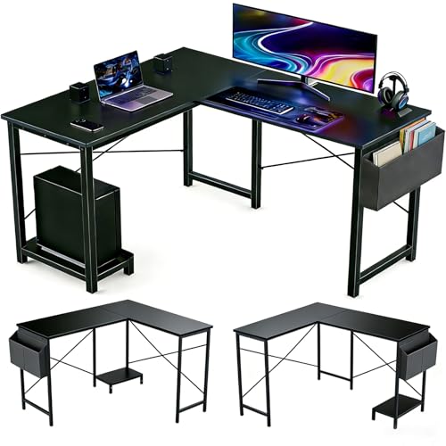 Sagenest L Shaped Desk, 50 Inch Reversible Computer Desk Corner Gaming Table with CPU Stand &...