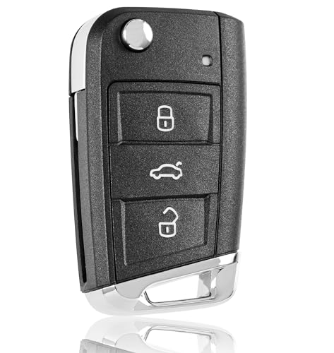 FINTERRY Remote Control Pilot Car Key Case Shell Fob Cover Flip Folding Key Replacement Compatible with Volkswagen Golf Mk7 Polo Tiguan Touran Skoda Fabia Octavia Superb Seat Leon 3 Buttons