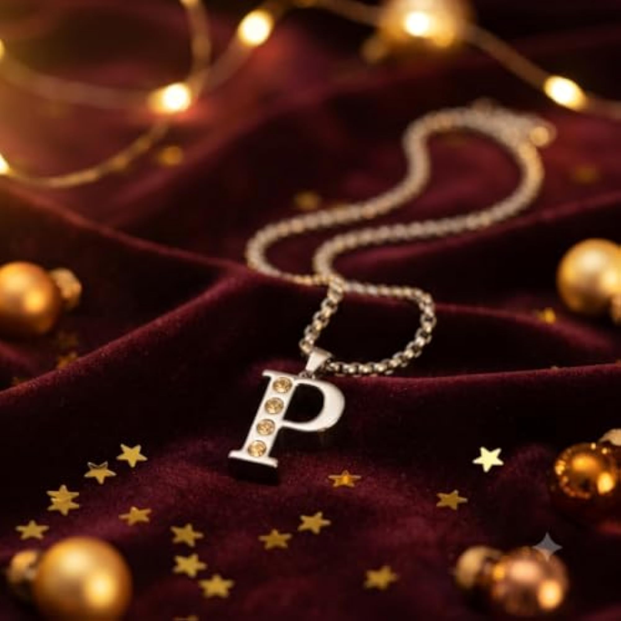 English Alphabet Initial Letter P Metal Pendant with Box Chain