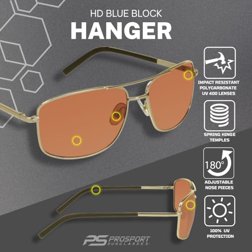 Image of proSPORT Blue Light Blocking Sunglasses - HD Copper Amber Metal Aviator Reduce Eye Strain Better Sleep