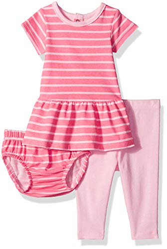Hanes baby girls Flexy Short Sleeve Tunic With Diaper Cover and Legging Layette Set, Dark Pink Stripe, 6-12 Months US