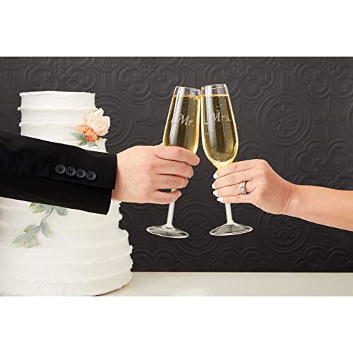 Set van 2 champagnefluitglazen voor bruiloft, Mr en Mrs Bride, roosteren, gegraveerde fluitpaar, glazen set, 4,5 x 7 x 24 cm - Afbeelding 3
